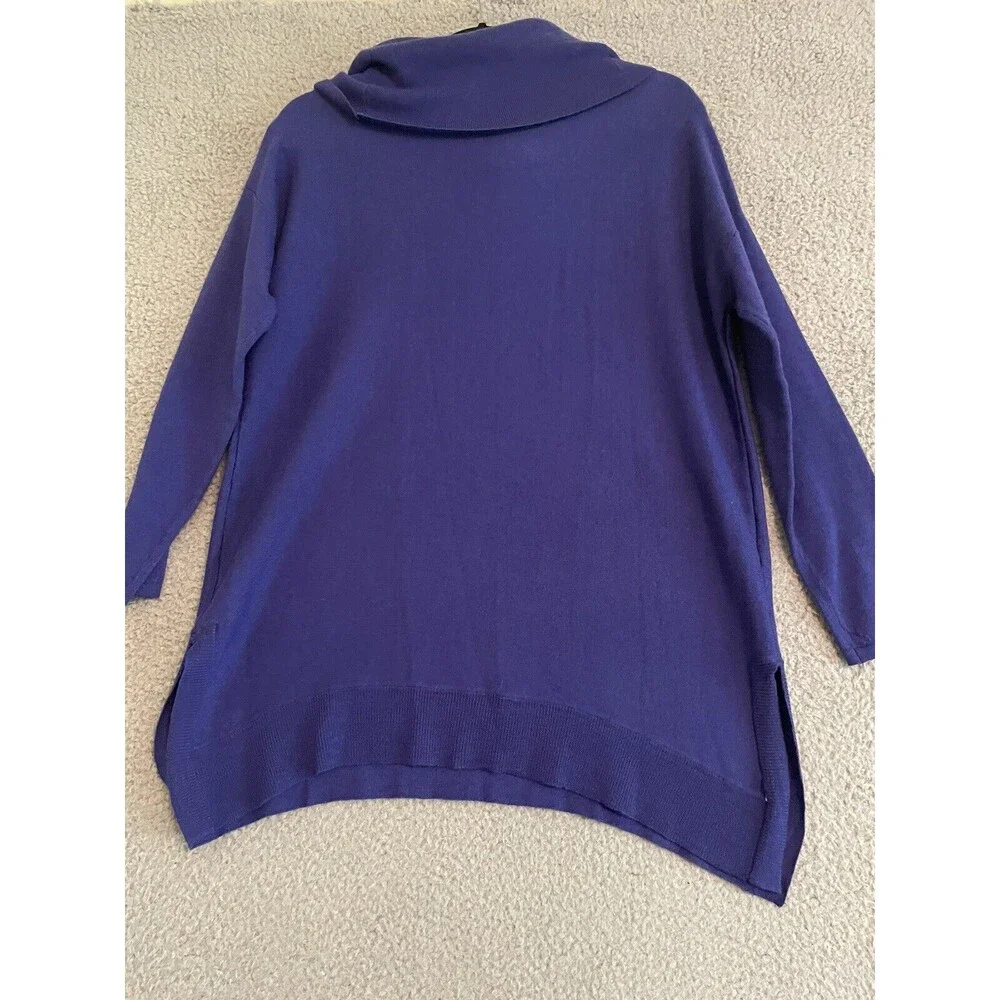 TAHARI Sweater Blue 100% Extra Fine Merino Wool Cowl Neck Womens Size Small